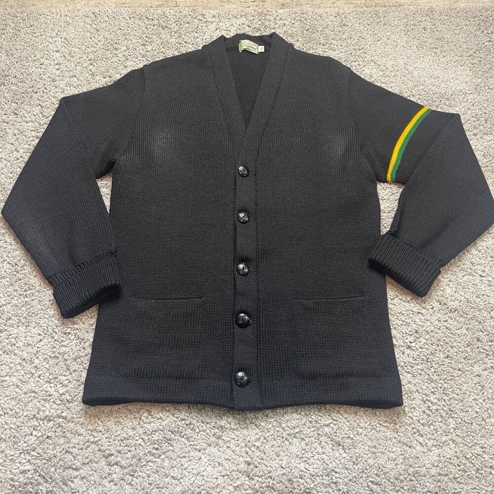 Vintage 50s Octonek Lettermans Sweater Black Cardigan Wool Heavy 40